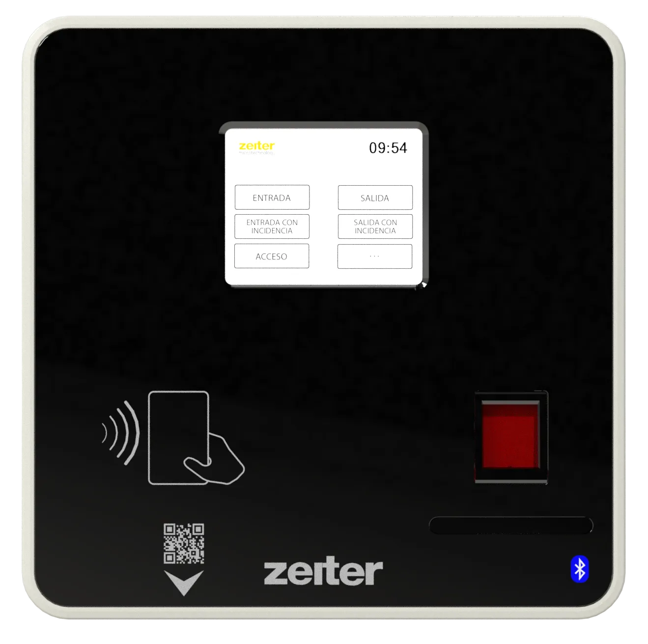 Terminal táctil con lector de huella y tarjetas integrado con un avanzado software de control de asistencia laboral.