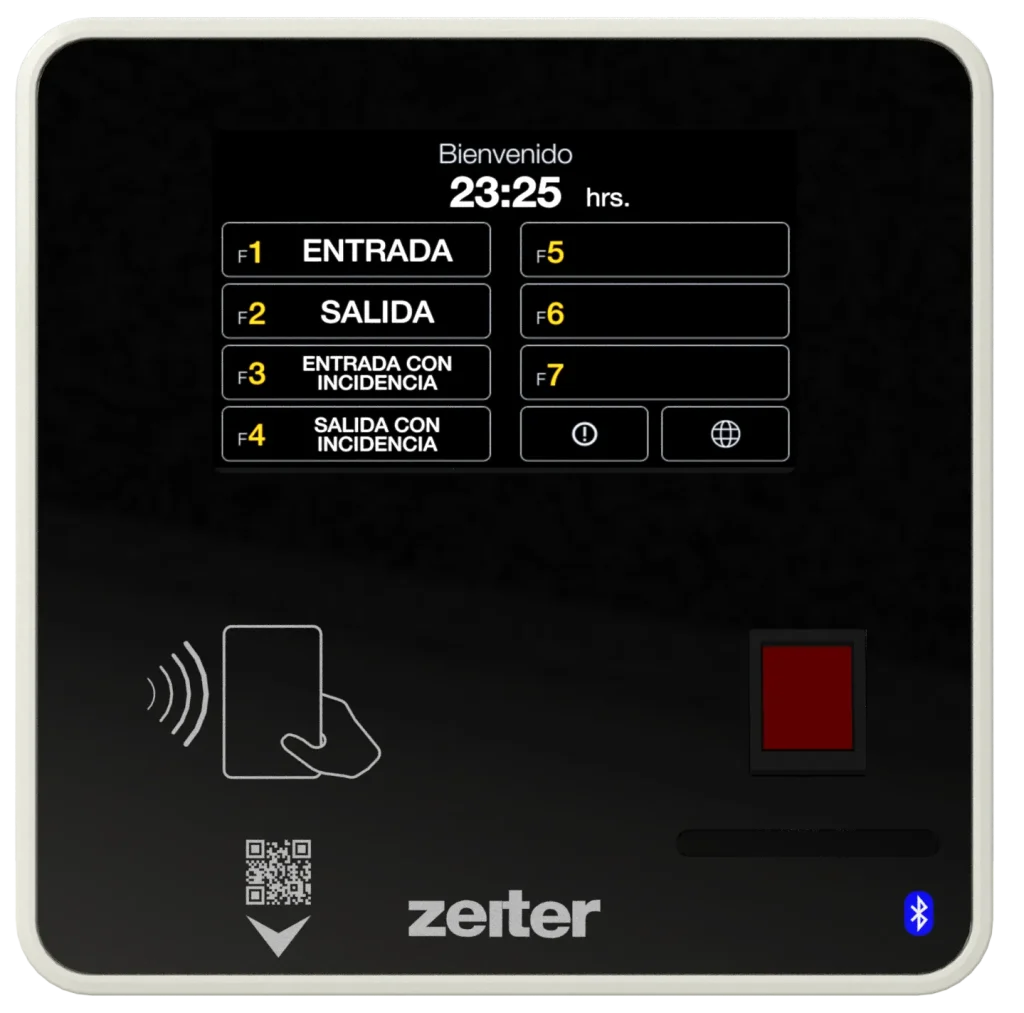 Sistema de control de asistencia en la nube vs on-premise mostrado en un moderno reloj checador biométrico de pared.
