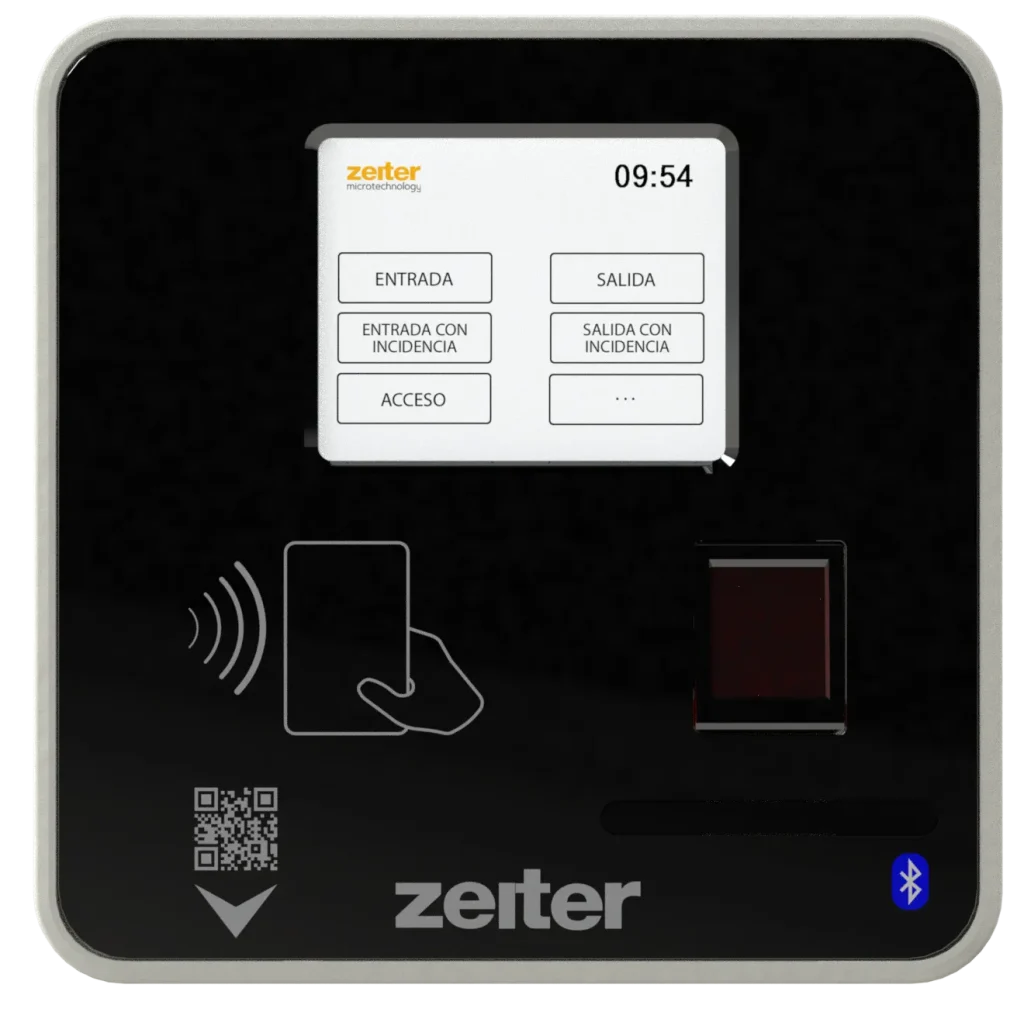 Pantalla de terminal Zeiter que muestra la diferencia entre software y hardware en control de accesos.